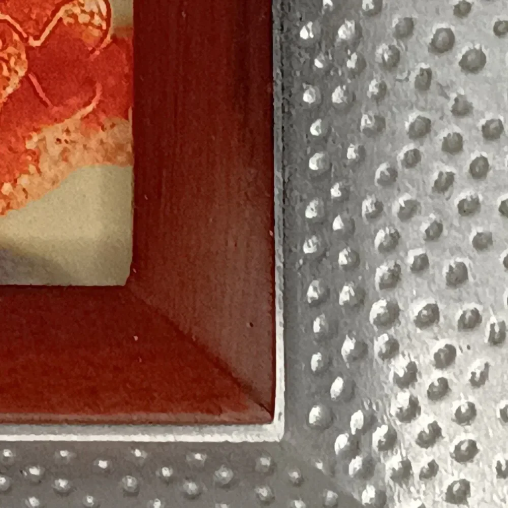 Silver Metal Hammered Pebbled Photo Frame W/ Wood Border 5x6 Photo 2x3 VTG Fetco